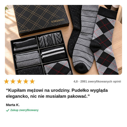 avis — Męskie Pudełko Prezentowe – 6 par skarpet w czerni i szarościach