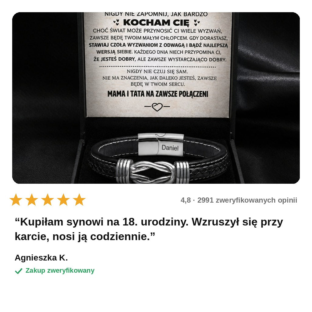 avis — Bransoletka „Mojemu Synowi” – Węzeł Nieskończoności ze skóry i stali