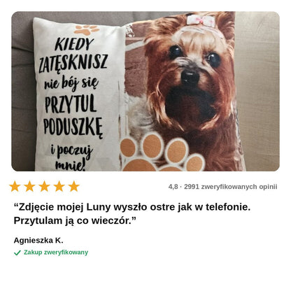 avis — Poduszka ze zdjęciem Twojego pupila – z imieniem i datą, 40 × 40 cm