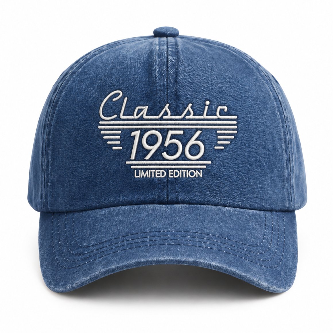couleur Niebieski — Personalizowana czapka z daszkiem Classic – sprany dżins vintage z Twoim rokiem lub napisem