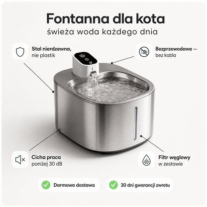 Fontanna dla Kota ze Stali Nierdzewnej 4 L — Bezprzewodowa