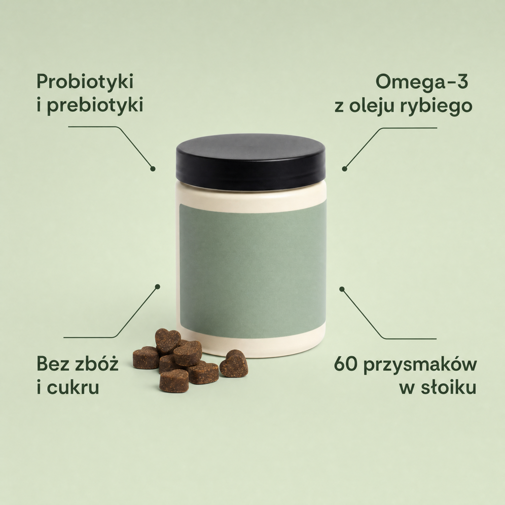 Przysmaki na Skórę i Sierść dla Psa — Probiotyki i Omega-3