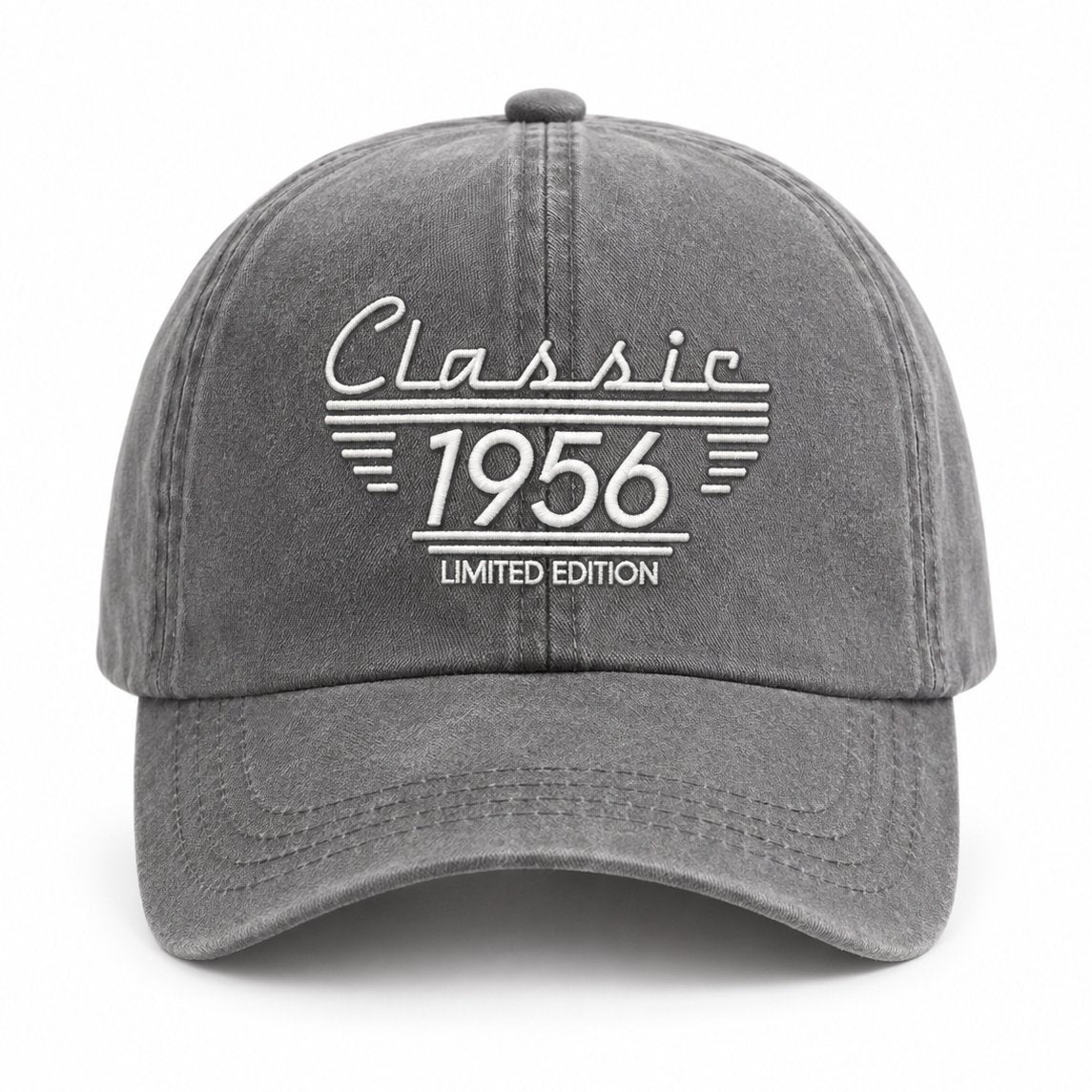 couleur Szary — Personalizowana czapka z daszkiem Classic – sprany dżins vintage z Twoim rokiem lub napisem
