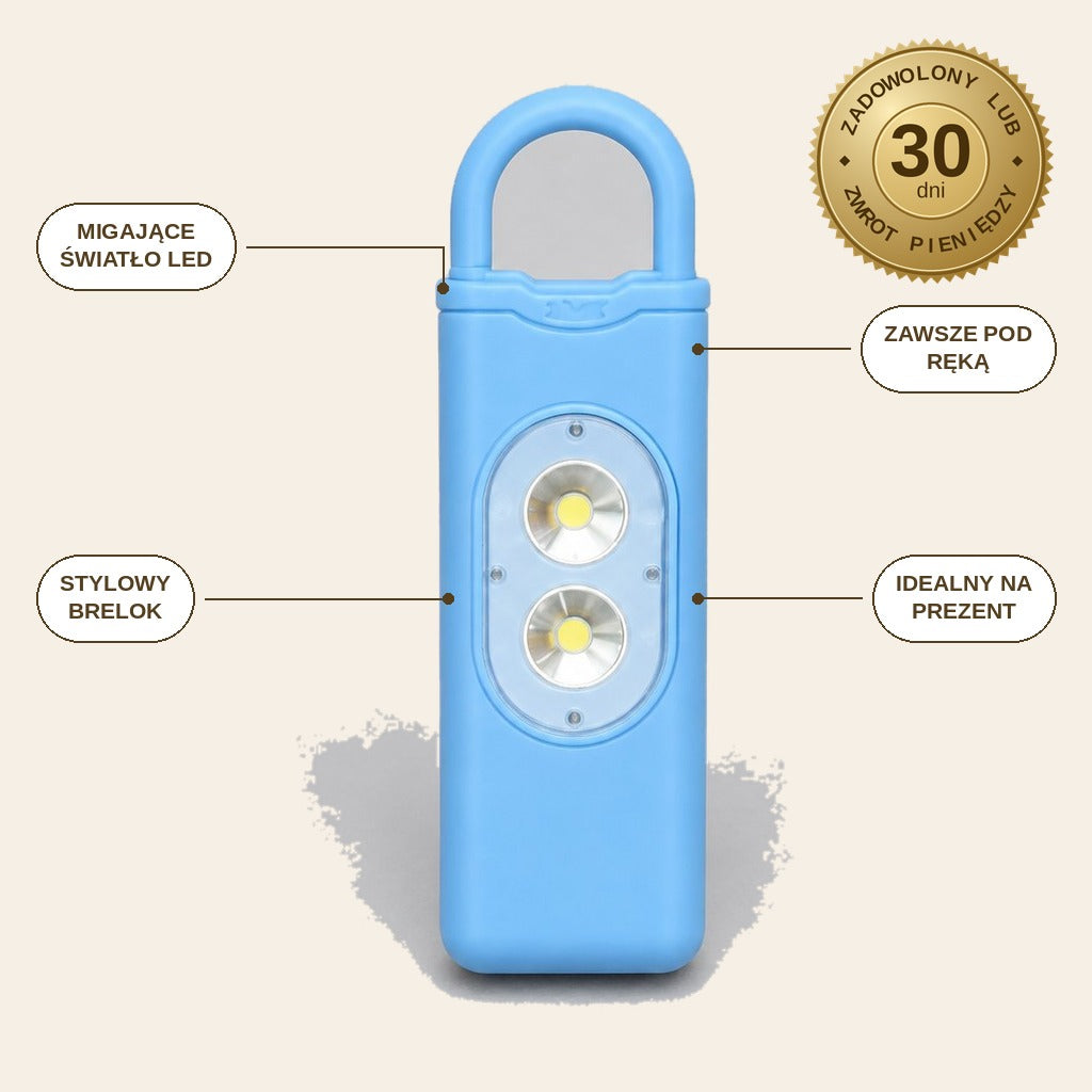 infographie — Osobisty alarm bezpieczeństwa – brelok 135 dB z lampką LED