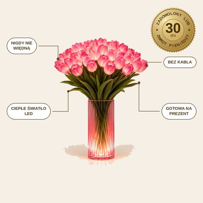 infographie — Lampka Bukiet Tulipanów LED – tulipany w szklanym wazonie, które nigdy nie więdną