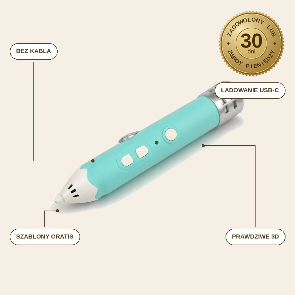 infographie — Bezprzewodowy długopis 3D z ładowaniem USB-C + szablony 3D GRATIS