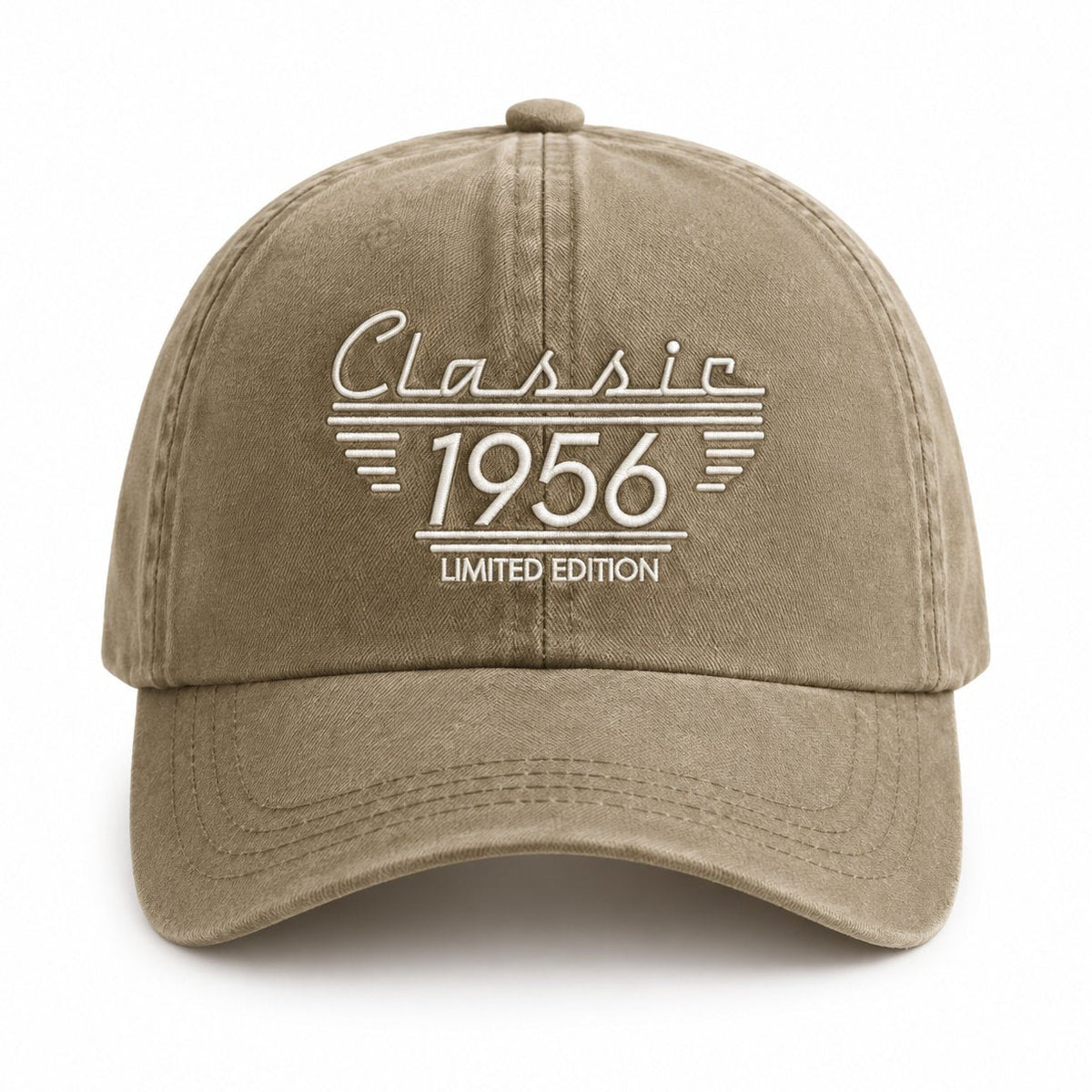 couleur Khaki — Personalizowana czapka z daszkiem Classic – sprany dżins vintage z Twoim rokiem lub napisem