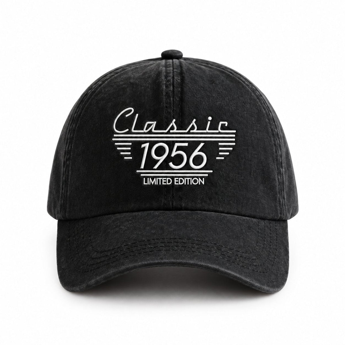 couleur Czarny — Personalizowana czapka z daszkiem Classic – sprany dżins vintage z Twoim rokiem lub napisem