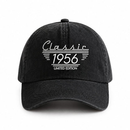 couleur Czarny — Personalizowana czapka z daszkiem Classic – sprany dżins vintage z Twoim rokiem lub napisem
