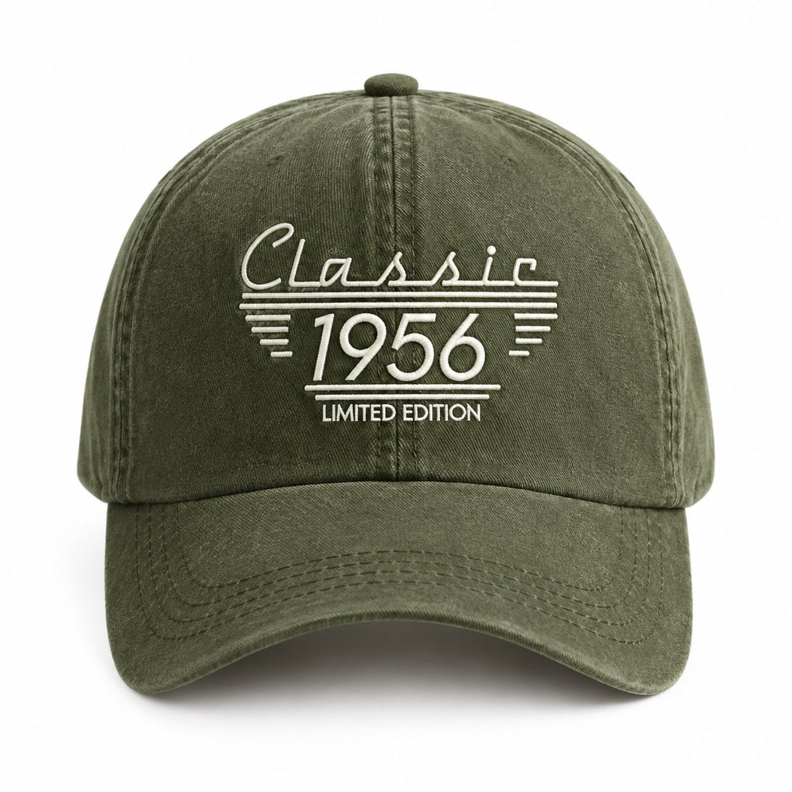 couleur Oliwkowy — Personalizowana czapka z daszkiem Classic – sprany dżins vintage z Twoim rokiem lub napisem