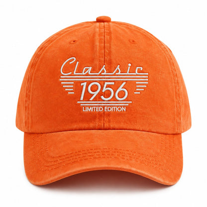 couleur Pomarańczowy — Personalizowana czapka z daszkiem Classic – sprany dżins vintage z Twoim rokiem lub napisem