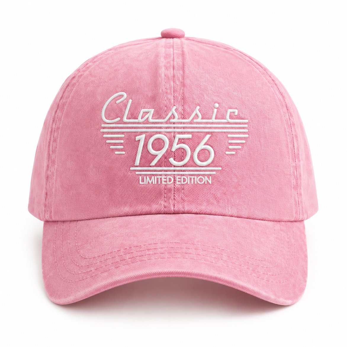 couleur Różowy — Personalizowana czapka z daszkiem Classic – sprany dżins vintage z Twoim rokiem lub napisem