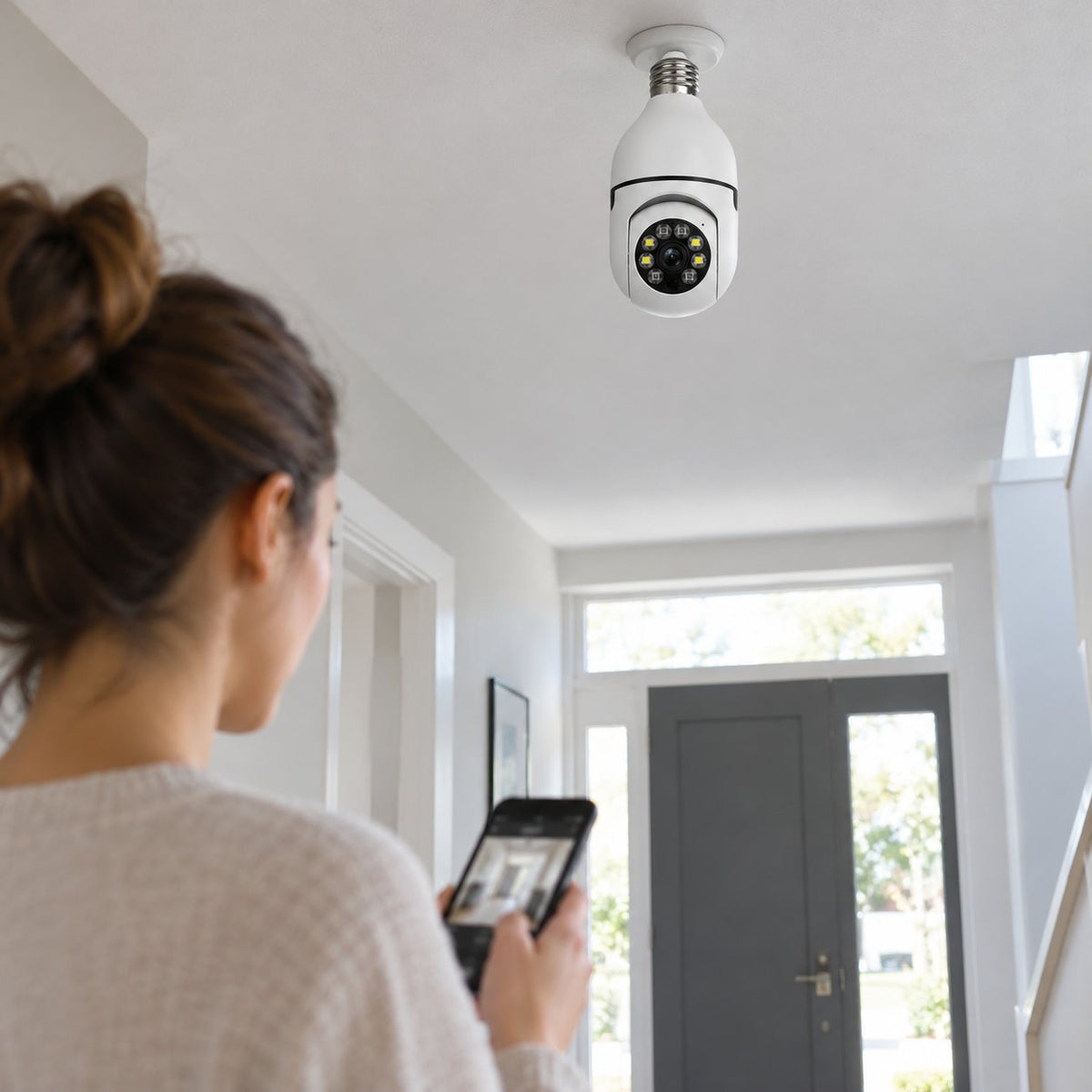 situation — OkoDomu™ – Kamera WiFi w żarówce E27, obrót 355°, nagrywanie na kartę bez abonamentu