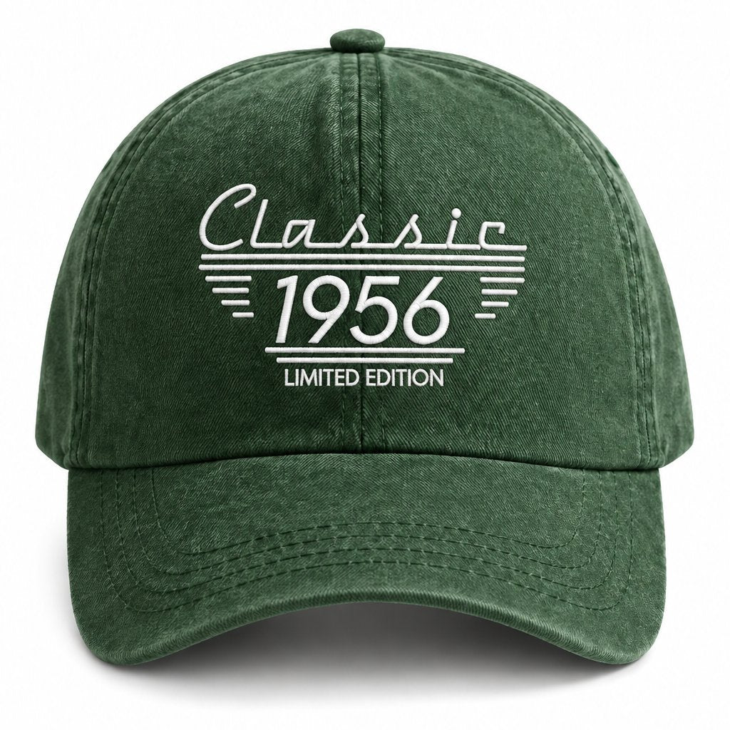 couleur Zielony — Personalizowana czapka z daszkiem Classic – sprany dżins vintage z Twoim rokiem lub napisem