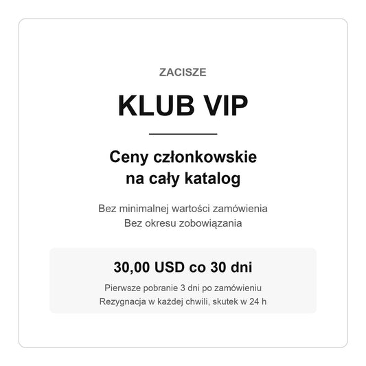 Klub VIP Zacisze — ceny członkowskie, 30,00 USD co 30 dni, rezygnacja w każdej chwili